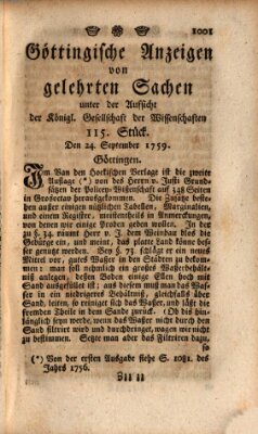 Göttingische Anzeigen von gelehrten Sachen (Göttingische Zeitungen von gelehrten Sachen) Montag 24. September 1759