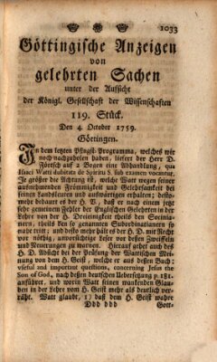 Göttingische Anzeigen von gelehrten Sachen (Göttingische Zeitungen von gelehrten Sachen) Donnerstag 4. Oktober 1759