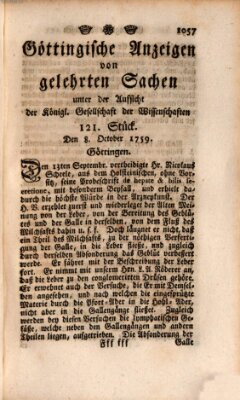 Göttingische Anzeigen von gelehrten Sachen (Göttingische Zeitungen von gelehrten Sachen) Montag 8. Oktober 1759