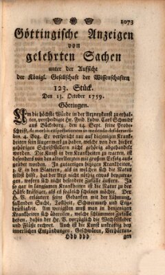 Göttingische Anzeigen von gelehrten Sachen (Göttingische Zeitungen von gelehrten Sachen) Samstag 13. Oktober 1759