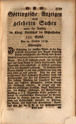 Göttingische Anzeigen von gelehrten Sachen (Göttingische Zeitungen von gelehrten Sachen) Montag 29. Oktober 1759