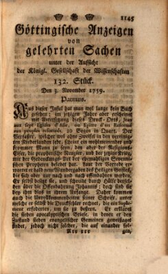 Göttingische Anzeigen von gelehrten Sachen (Göttingische Zeitungen von gelehrten Sachen) Samstag 3. November 1759