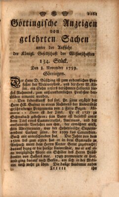 Göttingische Anzeigen von gelehrten Sachen (Göttingische Zeitungen von gelehrten Sachen) Donnerstag 8. November 1759