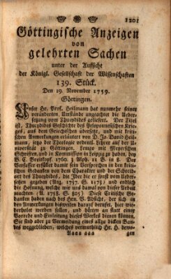 Göttingische Anzeigen von gelehrten Sachen (Göttingische Zeitungen von gelehrten Sachen) Montag 19. November 1759