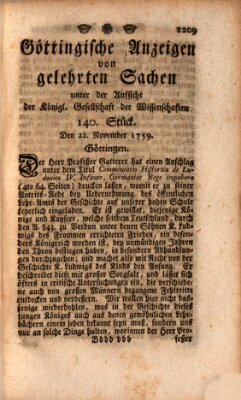 Göttingische Anzeigen von gelehrten Sachen (Göttingische Zeitungen von gelehrten Sachen) Donnerstag 22. November 1759