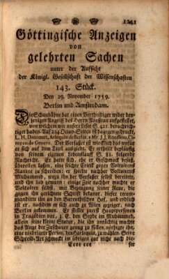 Göttingische Anzeigen von gelehrten Sachen (Göttingische Zeitungen von gelehrten Sachen) Donnerstag 29. November 1759