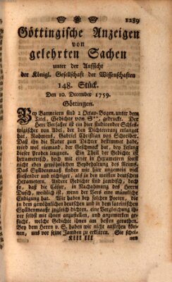 Göttingische Anzeigen von gelehrten Sachen (Göttingische Zeitungen von gelehrten Sachen) Montag 10. Dezember 1759