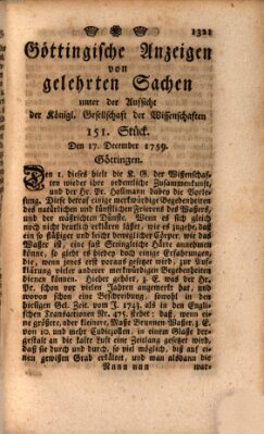 Göttingische Anzeigen von gelehrten Sachen (Göttingische Zeitungen von gelehrten Sachen) Montag 17. Dezember 1759