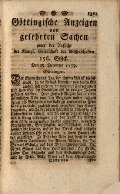 Göttingische Anzeigen von gelehrten Sachen (Göttingische Zeitungen von gelehrten Sachen) Samstag 29. Dezember 1759