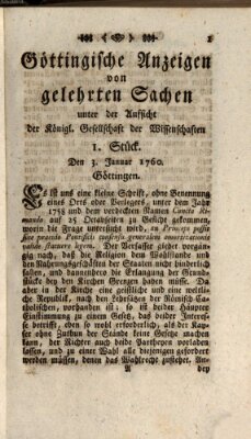 Göttingische Anzeigen von gelehrten Sachen (Göttingische Zeitungen von gelehrten Sachen) Donnerstag 3. Januar 1760