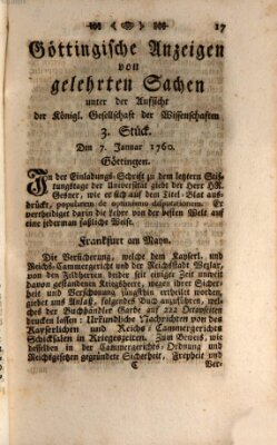 Göttingische Anzeigen von gelehrten Sachen (Göttingische Zeitungen von gelehrten Sachen) Montag 7. Januar 1760