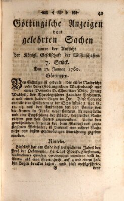 Göttingische Anzeigen von gelehrten Sachen (Göttingische Zeitungen von gelehrten Sachen) Donnerstag 17. Januar 1760