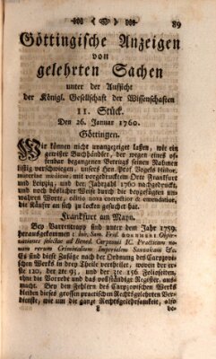 Göttingische Anzeigen von gelehrten Sachen (Göttingische Zeitungen von gelehrten Sachen) Samstag 26. Januar 1760