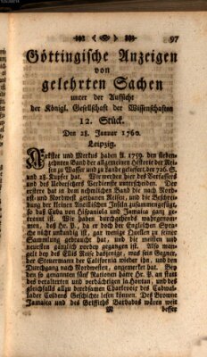 Göttingische Anzeigen von gelehrten Sachen (Göttingische Zeitungen von gelehrten Sachen) Montag 28. Januar 1760