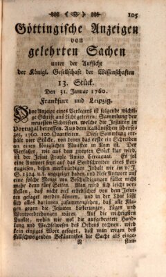 Göttingische Anzeigen von gelehrten Sachen (Göttingische Zeitungen von gelehrten Sachen) Donnerstag 31. Januar 1760