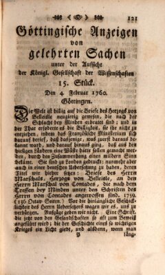 Göttingische Anzeigen von gelehrten Sachen (Göttingische Zeitungen von gelehrten Sachen) Montag 4. Februar 1760