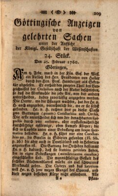 Göttingische Anzeigen von gelehrten Sachen (Göttingische Zeitungen von gelehrten Sachen) Montag 25. Februar 1760