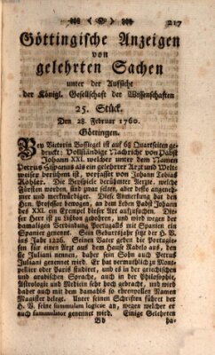 Göttingische Anzeigen von gelehrten Sachen (Göttingische Zeitungen von gelehrten Sachen) Donnerstag 28. Februar 1760