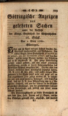 Göttingische Anzeigen von gelehrten Sachen (Göttingische Zeitungen von gelehrten Sachen) Samstag 1. März 1760