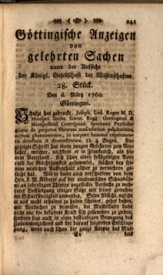 Göttingische Anzeigen von gelehrten Sachen (Göttingische Zeitungen von gelehrten Sachen) Donnerstag 6. März 1760