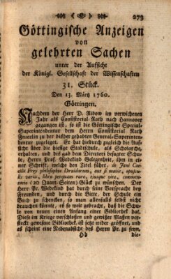 Göttingische Anzeigen von gelehrten Sachen (Göttingische Zeitungen von gelehrten Sachen) Donnerstag 13. März 1760