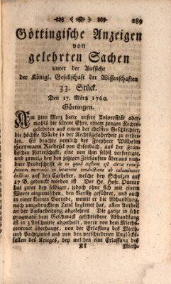 Göttingische Anzeigen von gelehrten Sachen (Göttingische Zeitungen von gelehrten Sachen) Montag 17. März 1760