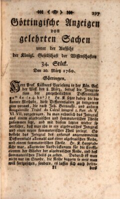 Göttingische Anzeigen von gelehrten Sachen (Göttingische Zeitungen von gelehrten Sachen) Donnerstag 20. März 1760