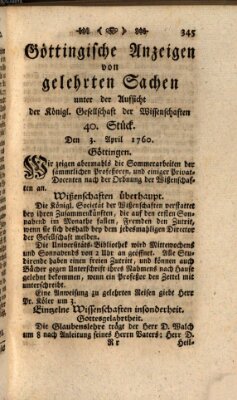 Göttingische Anzeigen von gelehrten Sachen (Göttingische Zeitungen von gelehrten Sachen) Donnerstag 3. April 1760