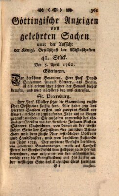 Göttingische Anzeigen von gelehrten Sachen (Göttingische Zeitungen von gelehrten Sachen) Samstag 5. April 1760