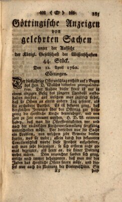 Göttingische Anzeigen von gelehrten Sachen (Göttingische Zeitungen von gelehrten Sachen) Samstag 12. April 1760