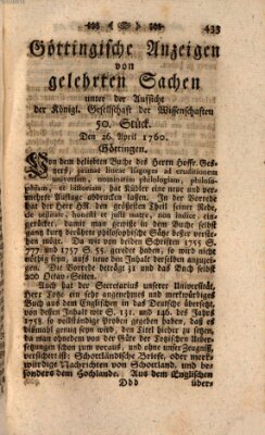 Göttingische Anzeigen von gelehrten Sachen (Göttingische Zeitungen von gelehrten Sachen) Samstag 26. April 1760