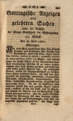 Göttingische Anzeigen von gelehrten Sachen (Göttingische Zeitungen von gelehrten Sachen) Montag 28. April 1760