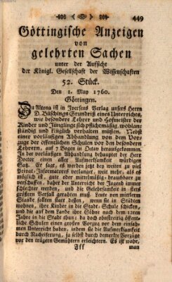 Göttingische Anzeigen von gelehrten Sachen (Göttingische Zeitungen von gelehrten Sachen) Donnerstag 1. Mai 1760