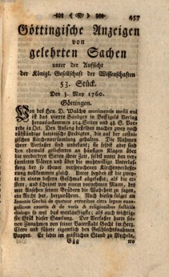 Göttingische Anzeigen von gelehrten Sachen (Göttingische Zeitungen von gelehrten Sachen) Samstag 3. Mai 1760