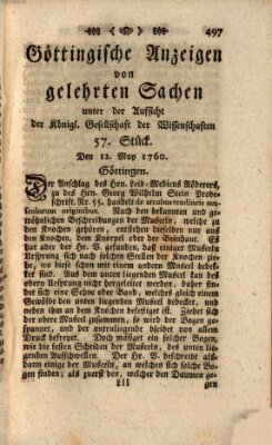 Göttingische Anzeigen von gelehrten Sachen (Göttingische Zeitungen von gelehrten Sachen) Montag 12. Mai 1760