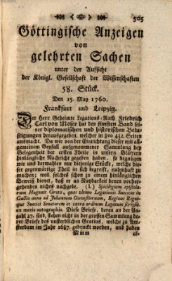 Göttingische Anzeigen von gelehrten Sachen (Göttingische Zeitungen von gelehrten Sachen) Donnerstag 15. Mai 1760