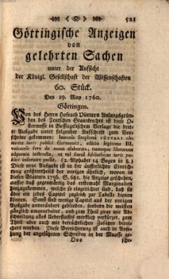 Göttingische Anzeigen von gelehrten Sachen (Göttingische Zeitungen von gelehrten Sachen) Montag 19. Mai 1760