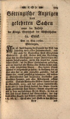 Göttingische Anzeigen von gelehrten Sachen (Göttingische Zeitungen von gelehrten Sachen) Donnerstag 22. Mai 1760