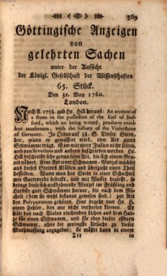 Göttingische Anzeigen von gelehrten Sachen (Göttingische Zeitungen von gelehrten Sachen) Samstag 31. Mai 1760