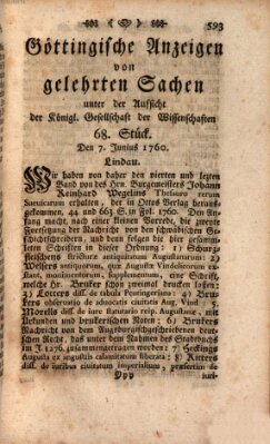 Göttingische Anzeigen von gelehrten Sachen (Göttingische Zeitungen von gelehrten Sachen) Samstag 7. Juni 1760