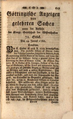 Göttingische Anzeigen von gelehrten Sachen (Göttingische Zeitungen von gelehrten Sachen) Samstag 14. Juni 1760