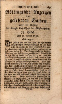 Göttingische Anzeigen von gelehrten Sachen (Göttingische Zeitungen von gelehrten Sachen) Donnerstag 19. Juni 1760