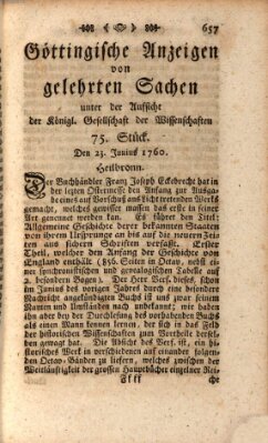 Göttingische Anzeigen von gelehrten Sachen (Göttingische Zeitungen von gelehrten Sachen) Montag 23. Juni 1760