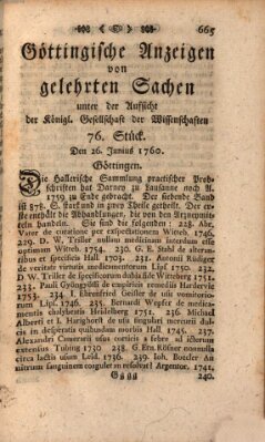 Göttingische Anzeigen von gelehrten Sachen (Göttingische Zeitungen von gelehrten Sachen) Donnerstag 26. Juni 1760