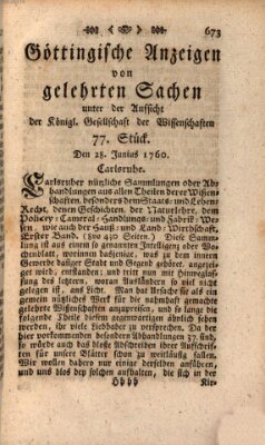 Göttingische Anzeigen von gelehrten Sachen (Göttingische Zeitungen von gelehrten Sachen) Samstag 28. Juni 1760