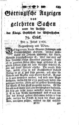 Göttingische Anzeigen von gelehrten Sachen (Göttingische Zeitungen von gelehrten Sachen) Donnerstag 3. Juli 1760