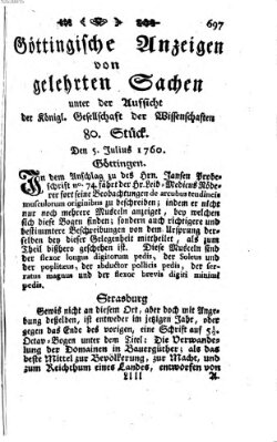 Göttingische Anzeigen von gelehrten Sachen (Göttingische Zeitungen von gelehrten Sachen) Samstag 5. Juli 1760