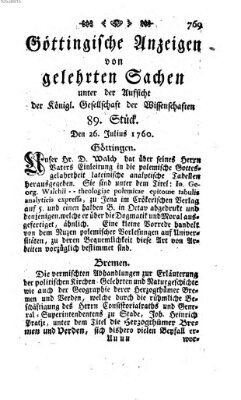 Göttingische Anzeigen von gelehrten Sachen (Göttingische Zeitungen von gelehrten Sachen) Samstag 26. Juli 1760