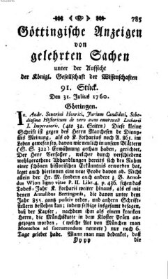 Göttingische Anzeigen von gelehrten Sachen (Göttingische Zeitungen von gelehrten Sachen) Donnerstag 31. Juli 1760