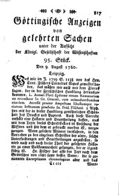 Göttingische Anzeigen von gelehrten Sachen (Göttingische Zeitungen von gelehrten Sachen) Samstag 9. August 1760